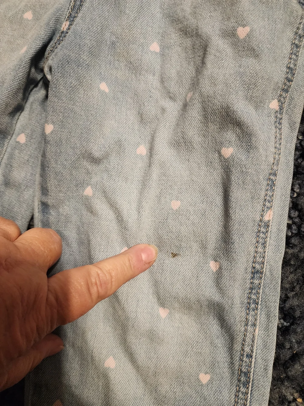 Vintage OshKosh B'gosh Light Blue Denim Overalls with Pink Heart Print